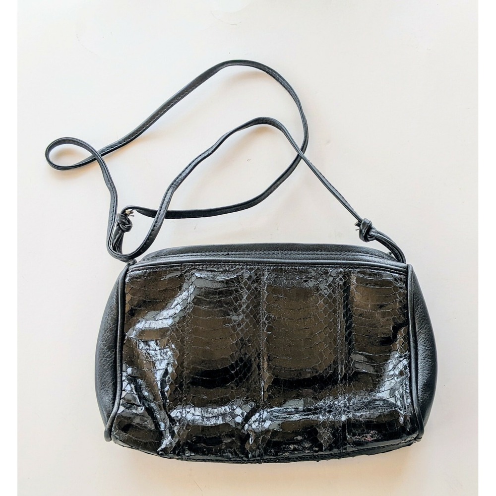 Giani Bernini Black Genuine Snakeskin Slim Shoulder Handbag Preppy Luxury Chic
